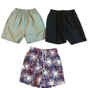Lot of 3 Mens Small Shorts Athletic Swimtrunks Elastic Waist Black Taupe EUC